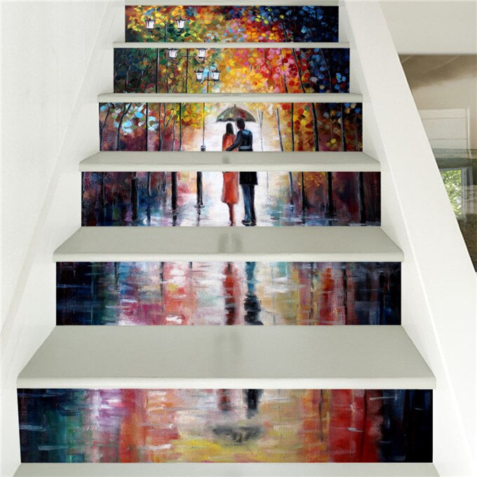 Lake Scenery Stairs Sticker For Home Hotel Corridor Decor Renew Stair Mural Self-adhesive Waterproof Landscape Staircase Mural: LT064 / 100x18cmx13pcs