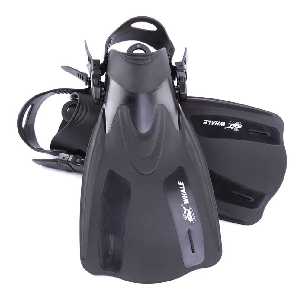 FN-200 de ballena aletas de natación adulto corto Scuba snorkel zapatos de natación aletas de pie Trek aletas de buceo con talón: Black ML to XL