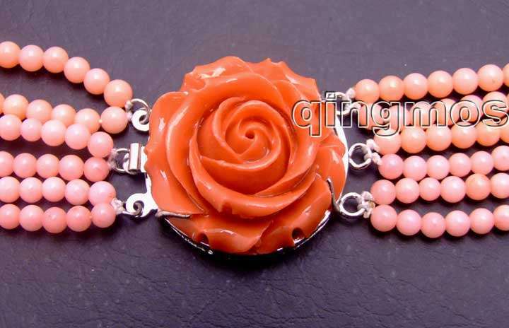 6 Strands 3-4mm Red Coral 18-25" long NECKLACE & Big Pink Flower CLASP-5671 /retail