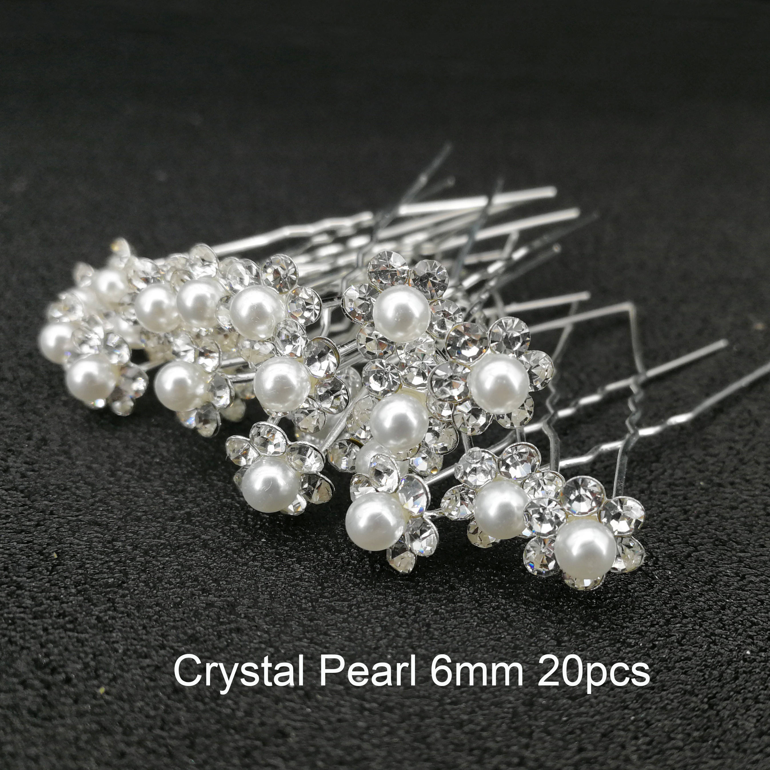 Women U Shape Flower Hairpins Metal Barrette Pearl Clip Wedding Bridal Hair Accessories Wedding Hairstyle Tools: Pearl crystal 20pcs