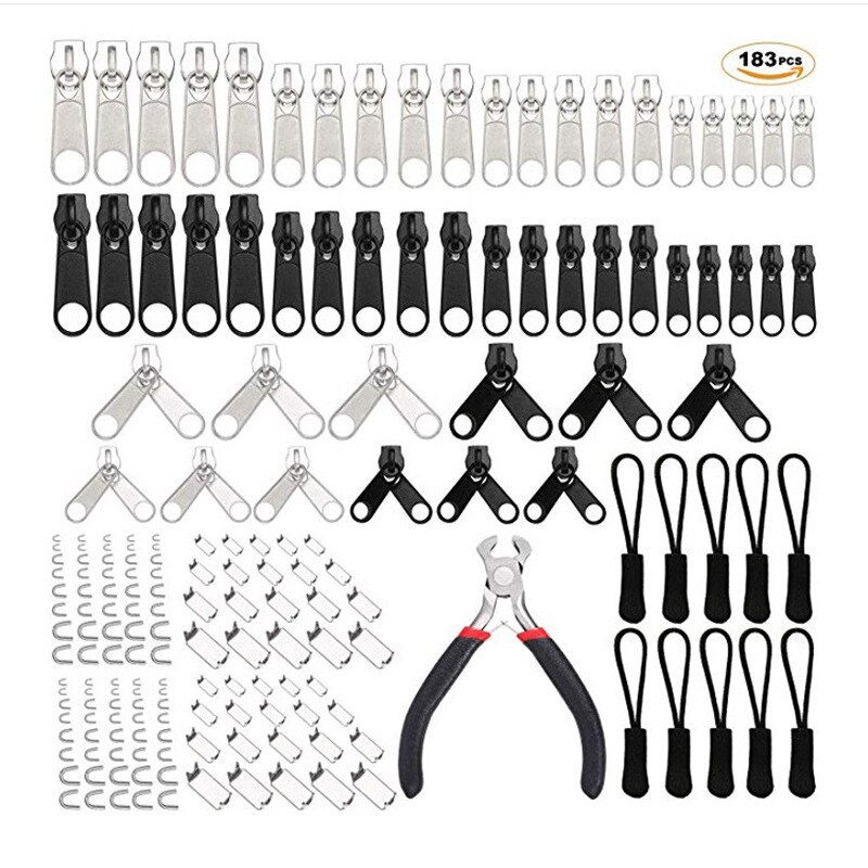 Meetee 5# Nylon Zipper Repair Kit Replacement Zippers Installation Tools for Bags Tents Luggage Quilt Cover Zip Pull Tab Sewing: 183sets