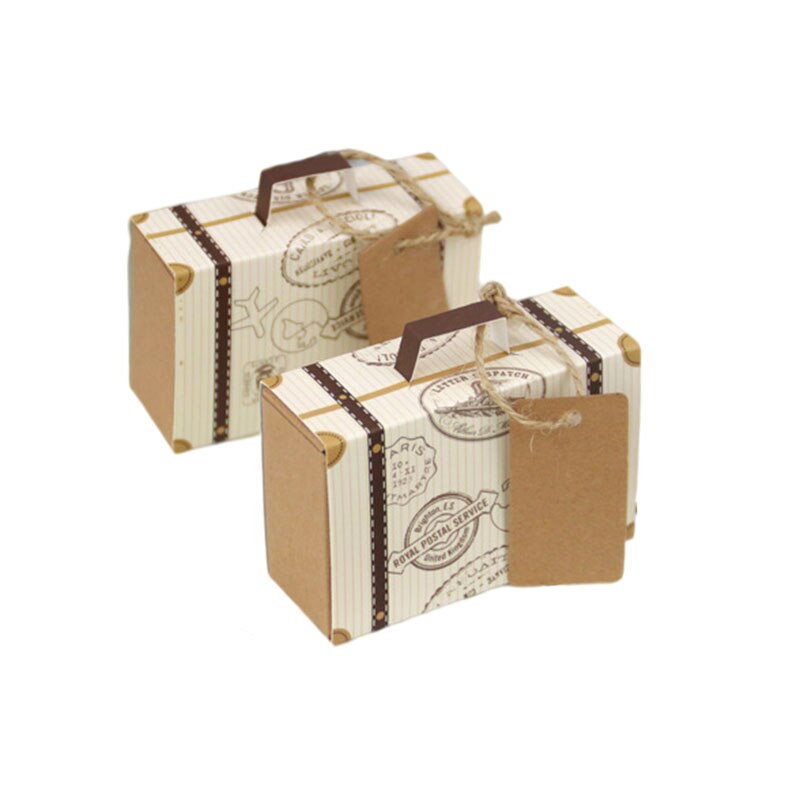 Mini maleta de viaje de Papel Kraft para dulces, bolsa de embalaje de recuerdo de Chocolate, decoración de de cumpleaños y boda, 10/20/50 piezas