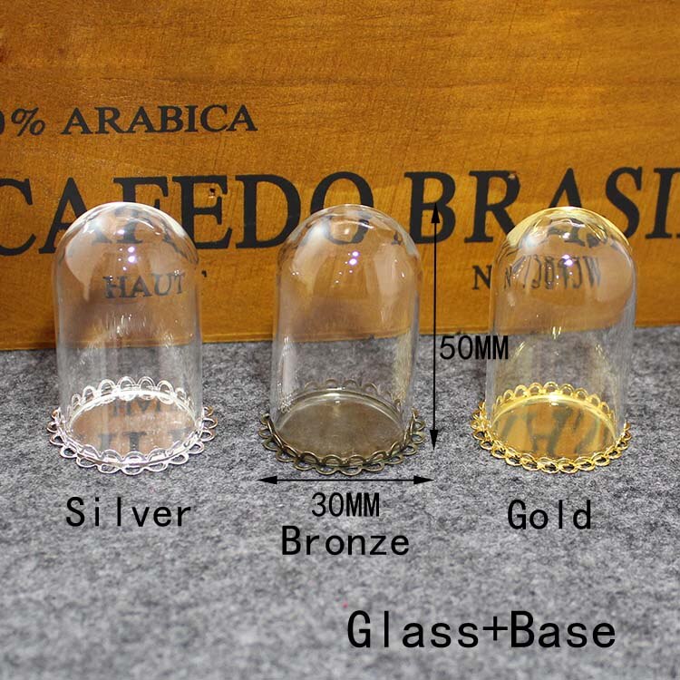2 PCS Kleine Prinz Rose Glas Dome Mit Anhänger Basis & Top Metall Kappe Glas Fläschchen Halskette anhänger Diy Schmuck finden: 50x30-Gold Base