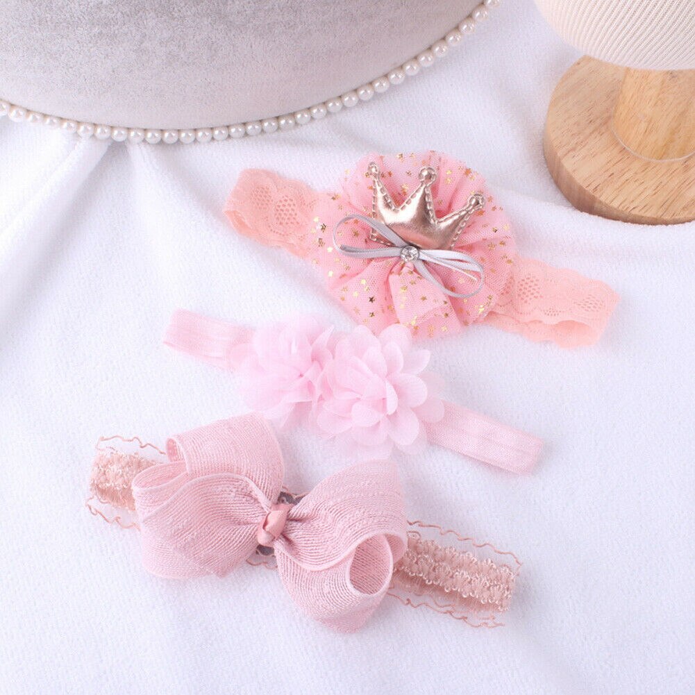 Baby Accessoires Schoonheid 3 Stks/set Baby Meisjes Baby Peuter Bloem Boog Hoofdband Kant Elastische Haarband Kroon 0-3T: D