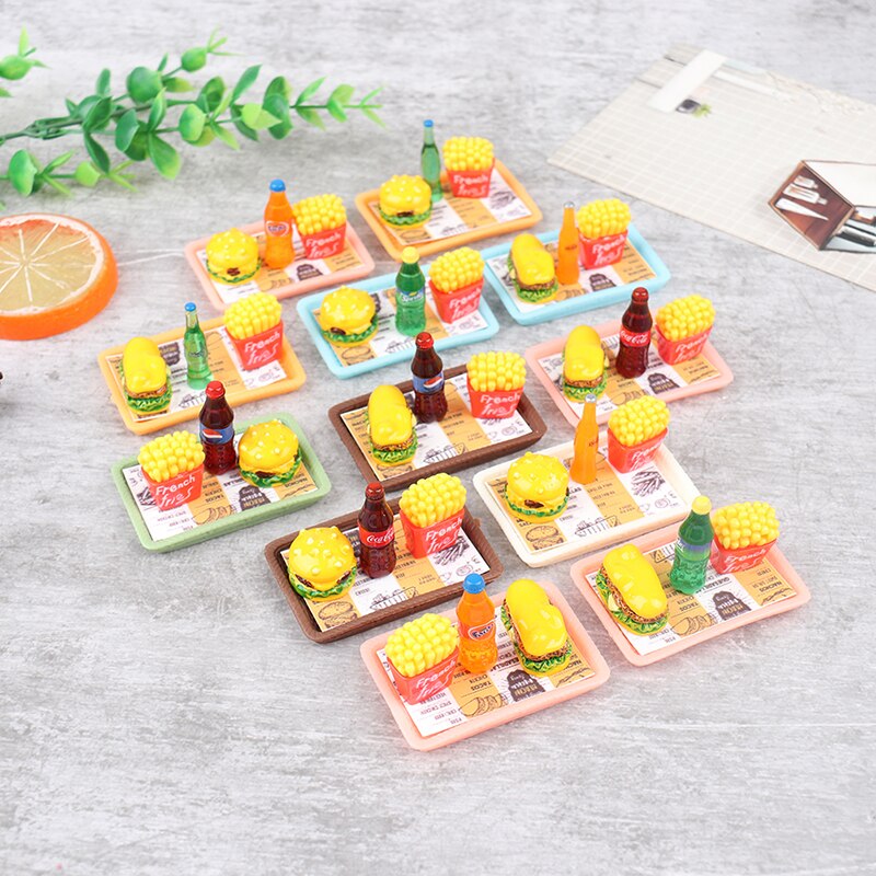 Dollhouse Trays Plates Mini Hamburg Food Dishes Kitchen Tableware Decor Toy for children Girls For Dollhouse Accessories