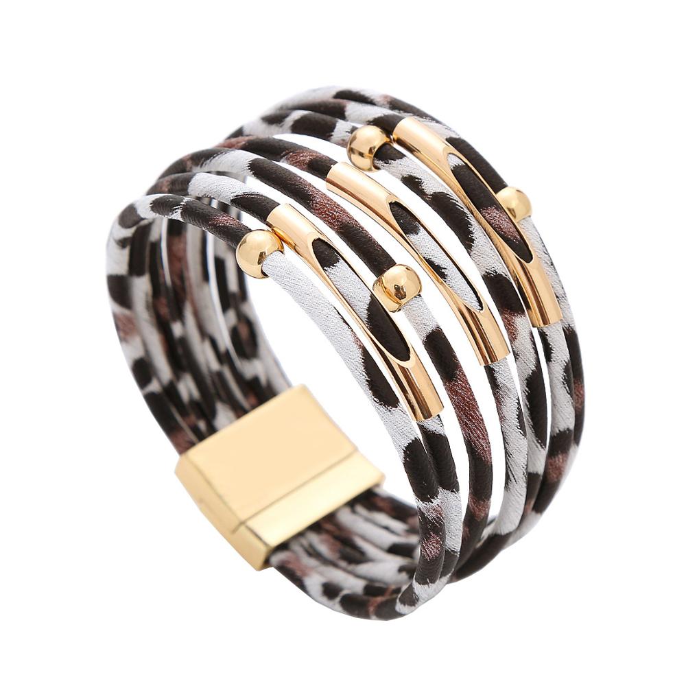 Mode Luipaard Lederen Armbanden & Bangles Animal Print MultiLayer Wide Wrap Magnetische Armband Manchet voor Vrouwen Meisjes: White leopard