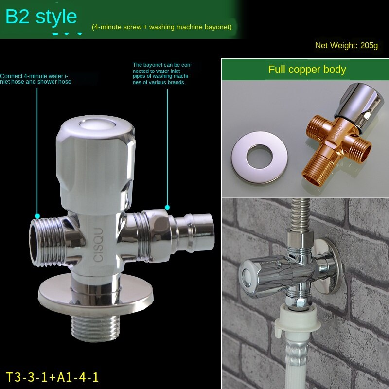 Brass triangle valve water stop valve 1/2IN 3/4IN Thread washing machine connector: B2