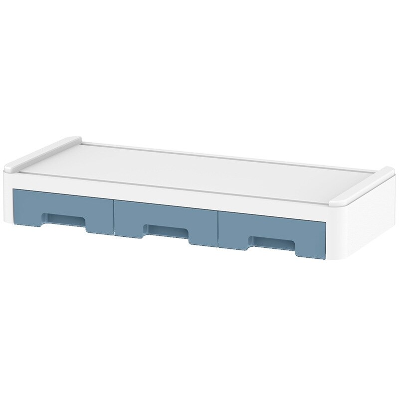 Desktop Computer Keyboard Lockers Monitor Stand Wood Computer Monitor Riser Desk Organizers with Drawers: Blue