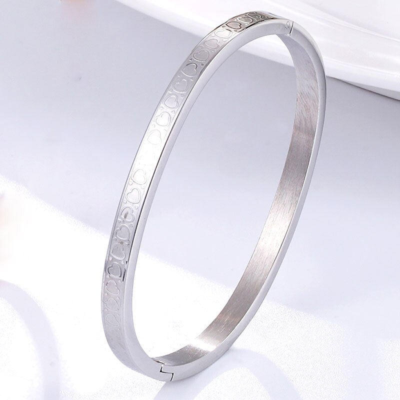 5cm de diâmetro bonito círculo pequeno coração pulseira para crianças alta qualidade aço inoxidável cor ouro jóias menina crianças presente: Silver