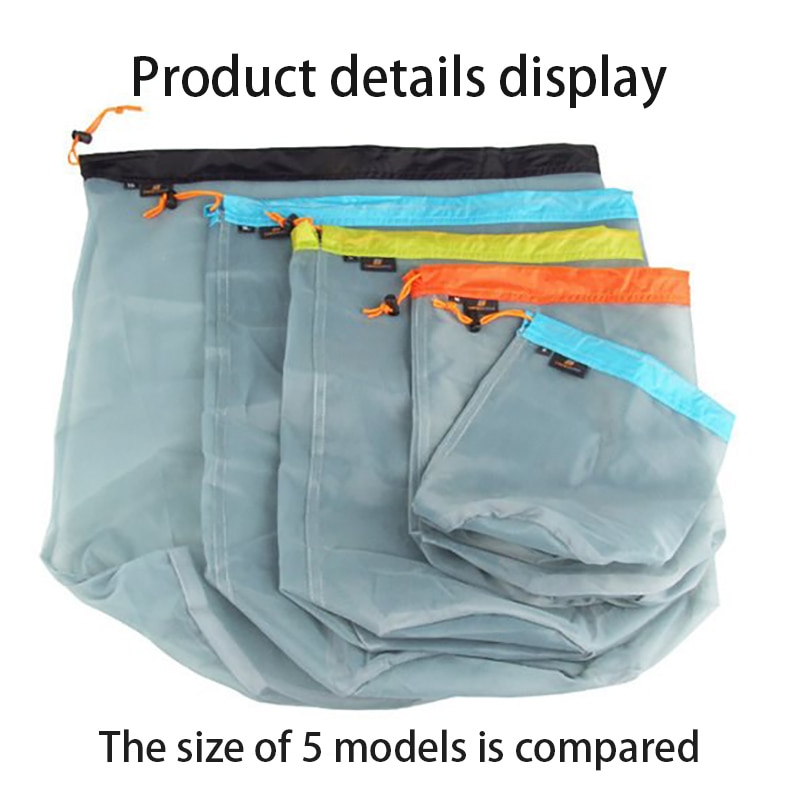 1Pc Mesh Storage Bag Fishing Net Outdoor Ultralight Laundry Storage Transparent Bag Drawstring Hiking Camping Sports Bags Covers