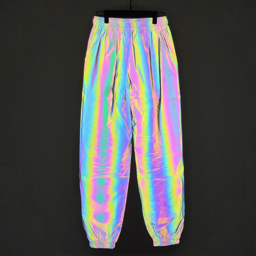Menn høst vinter syv farget natt refleks bukser gate danse jogger bukser unisex par hofte hopp punk bukser