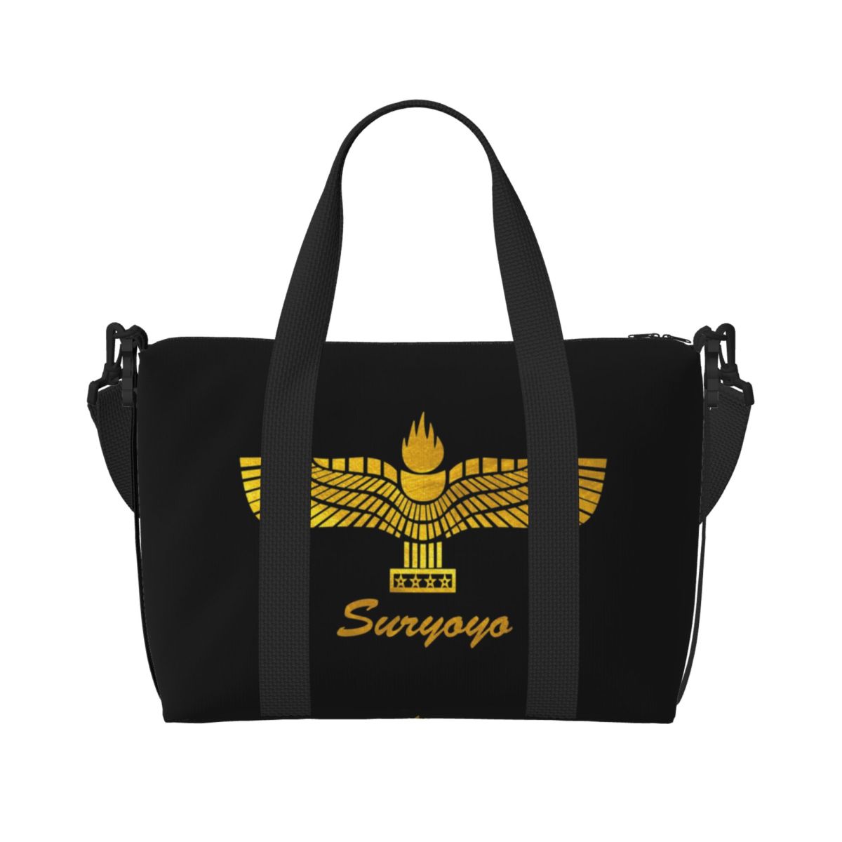 Custom Large Syriac Suryoyo Flag Logo Tote Bag for Women Aramean Assyria Shoulder Shopping Gym Beach Travel Bag: GRAY
