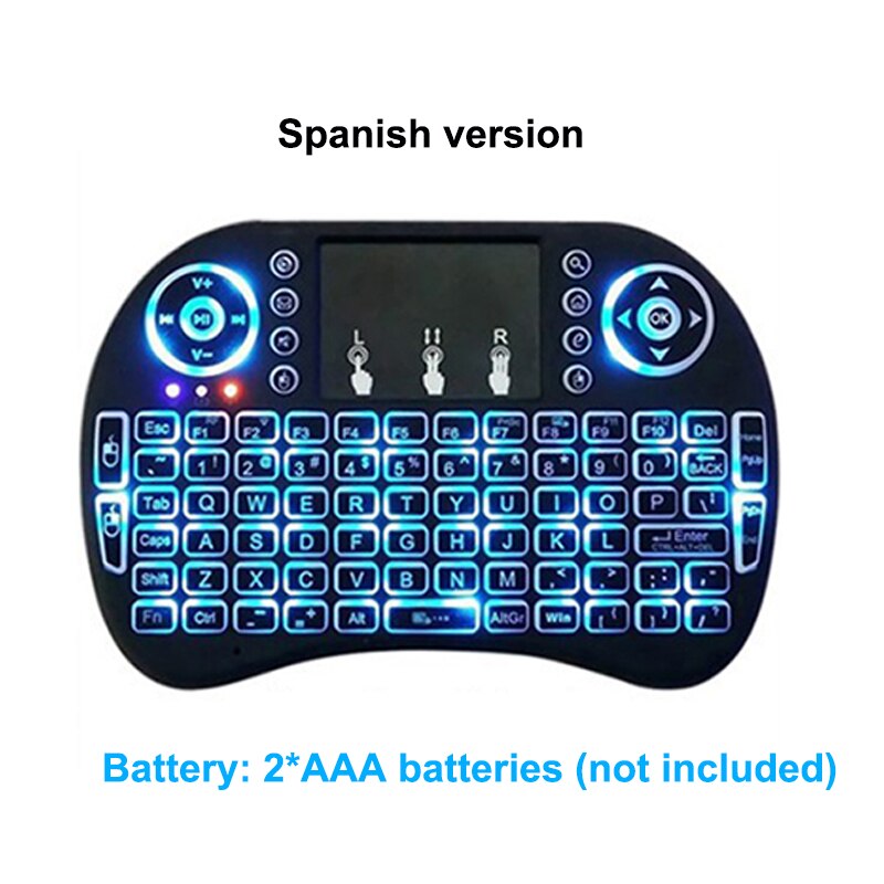 Trådløst tastatur baggrundsbelyst  i8 engelsk russisk luftmus tastatur 2.4 ghz luftmus med fjernbetjening til android tv box laptop: Spansk version