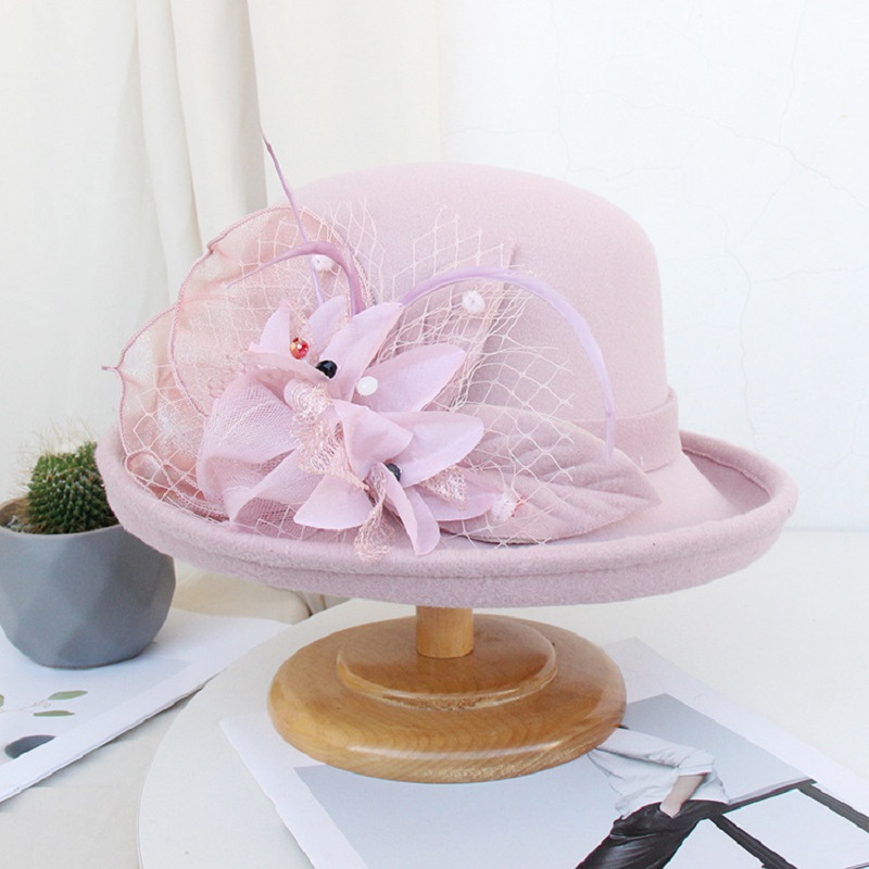 Sombrero de lana con flores para mujer, gorro cálido de ala ancha, , para , decoración, otoño e invierno,: A6