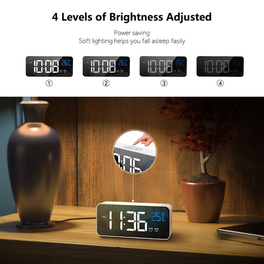 LED Music Alarm Clock Digital Clock 2 Alarms Voice Control Snooze Temperature Display Digital with USB Cable часы настенные