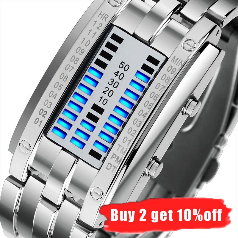 Mode Creatieve Skmei Sport Horloge Mannen Roestvrij Stalen Band Led Display Horloges 5Bar Waterdichte Digitale Horloge Reloj Hombre 0926