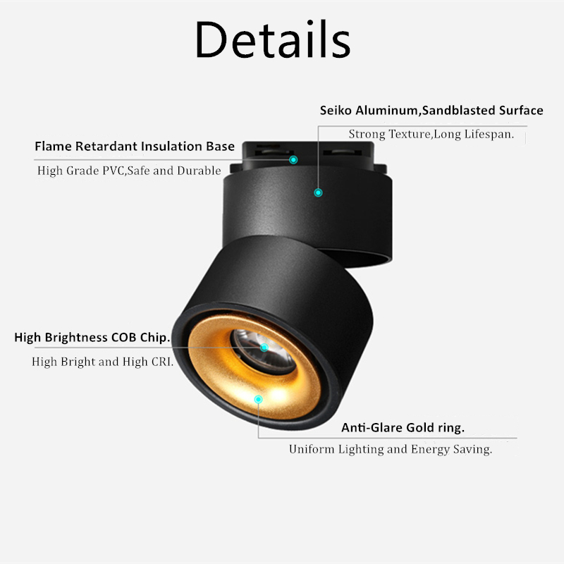 Luz de pista led 7w 10 15 cob trilho holofote lâmpada de alumínio trilho luminária superfície montada downlights spot light