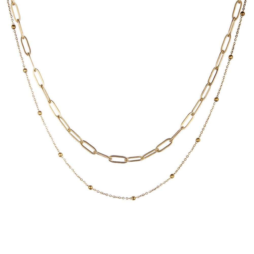Edelstahl Platz Paperclip Ketten Halsband Halsketten Für Frauen Doppel Schicht Halskette Schmuck valentinstag