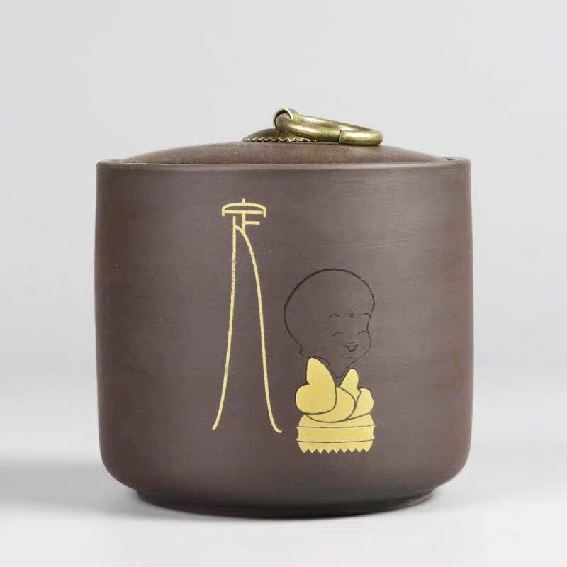 Paarse klei theebussen keuken opbergpotten keramische verzegelde blikken suikerpot kleine monnik patroon opbergdozen woondecoratie: H