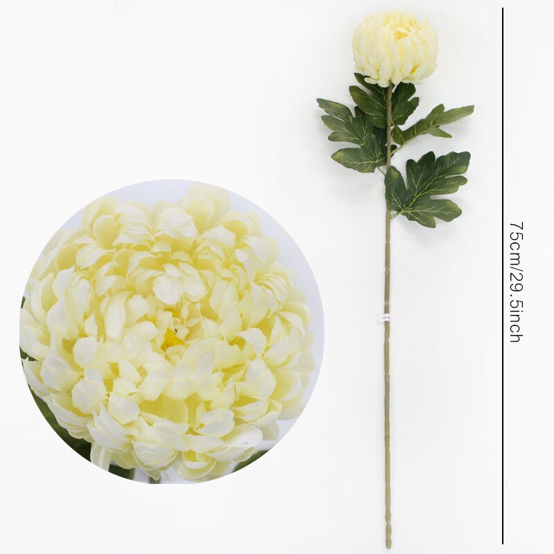 Grote Enkele Chrysant Land Stijl Woonkamer Bloemstuk Kunstbloemen Bruiloft Schieten Props Decor Bloemen: White