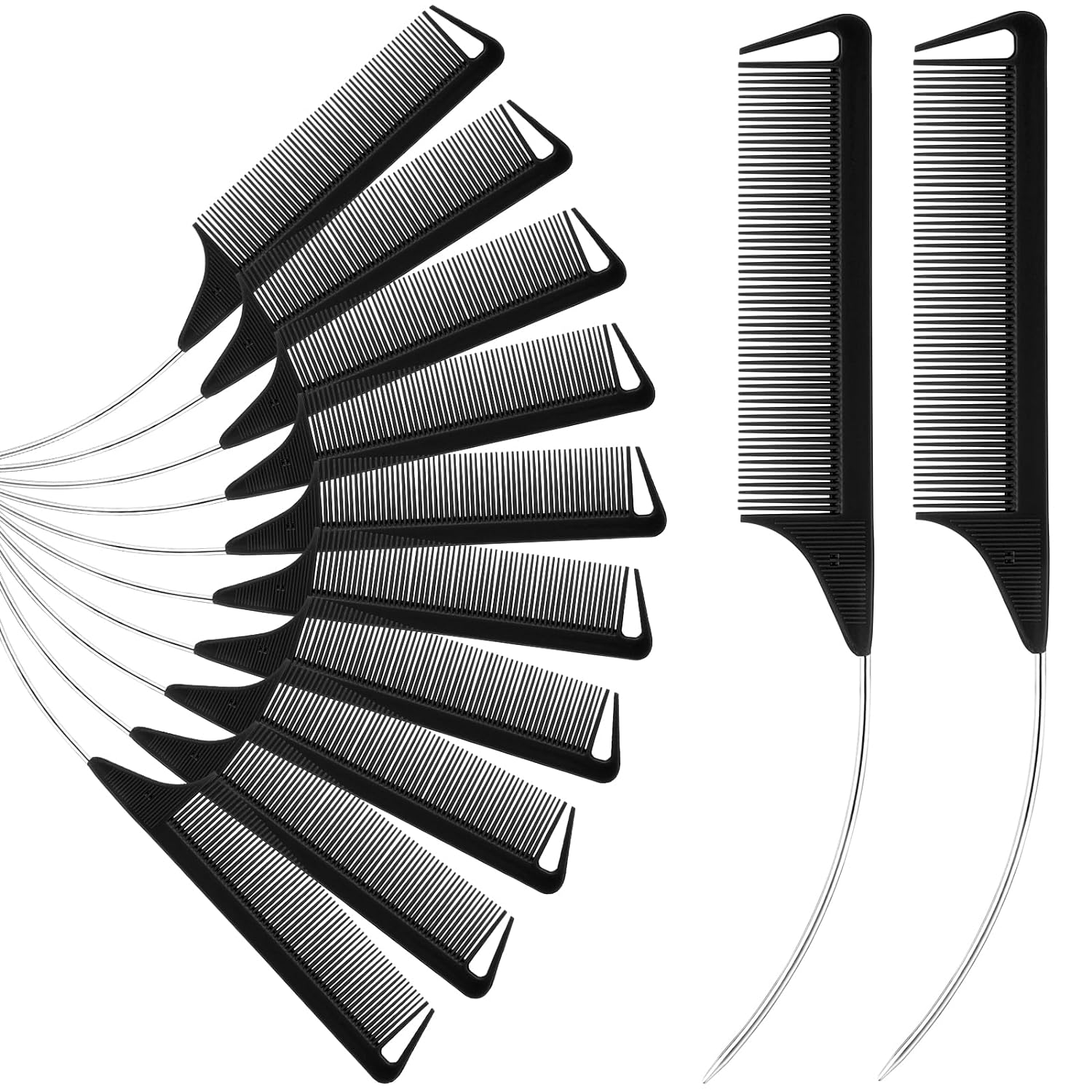 Peine de cola curvada puntiaguda para estilismo del cabello, Color caramelo , para partición de peluca, tinte para el cabello trenzado y herramienta para el cabello, 6 uds.