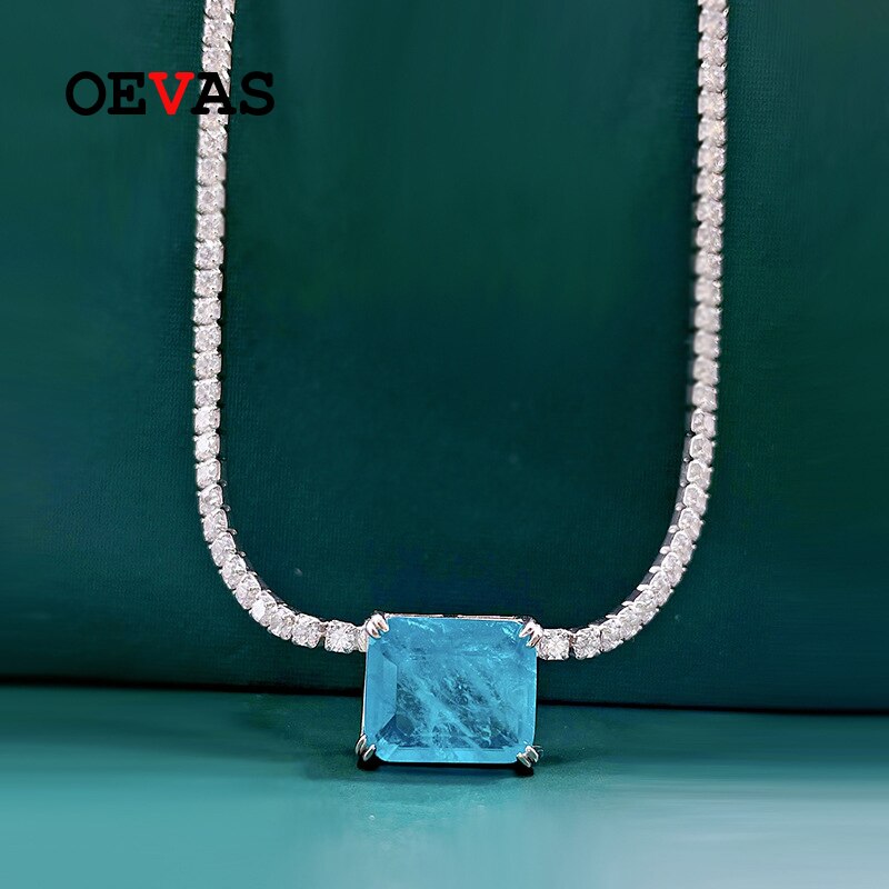 Oevas 100% 925 sterling silber paraiba smaragd high carbon diamant anhänger halskette für damen funkelnder partyschmuck