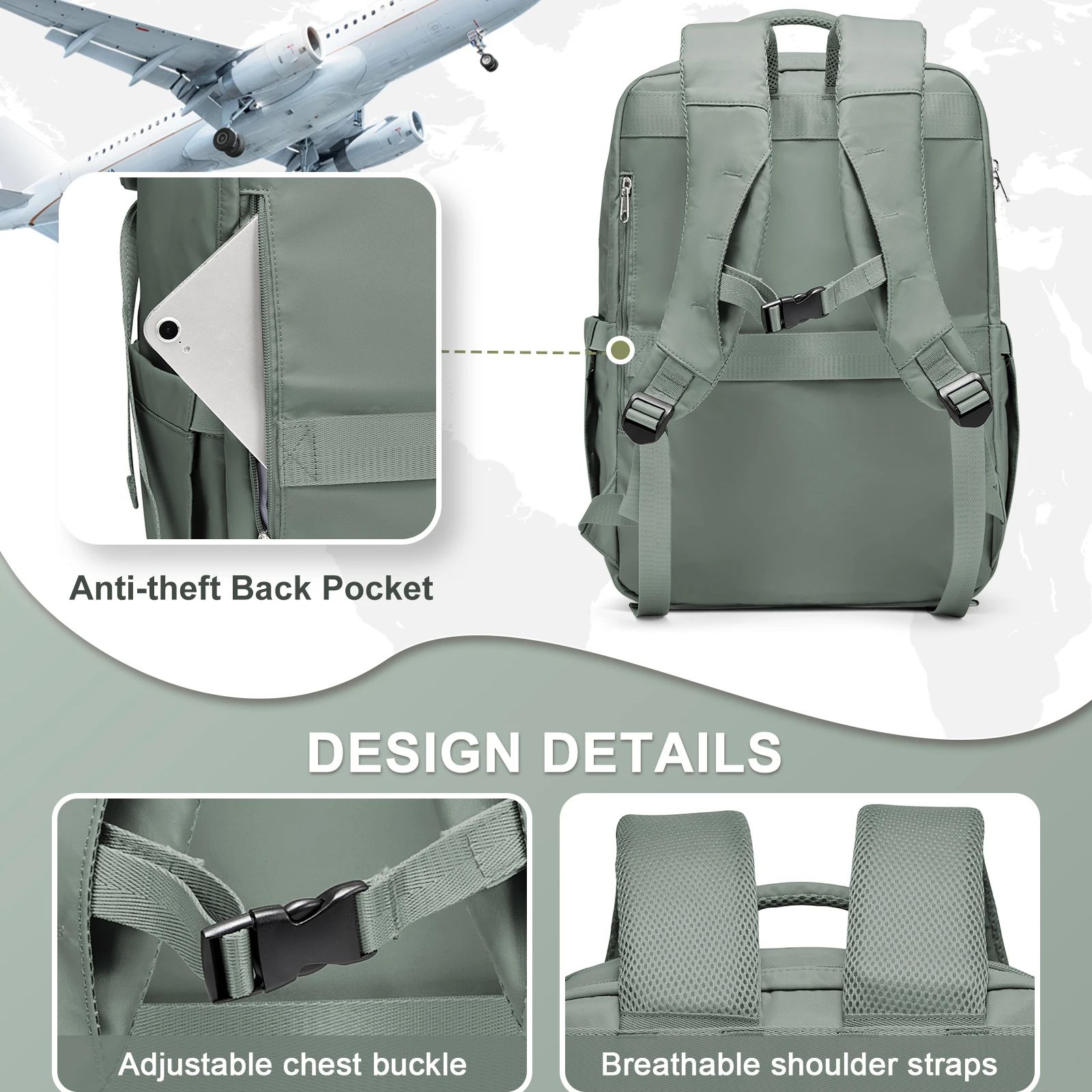 Bakcpack-maleta de viaje para mujer, bolsa de cabina de vuelo 40x20x25, mochila impermeable reforzada para viaje, de 14 pulgadas mochila para portátil, equipaje