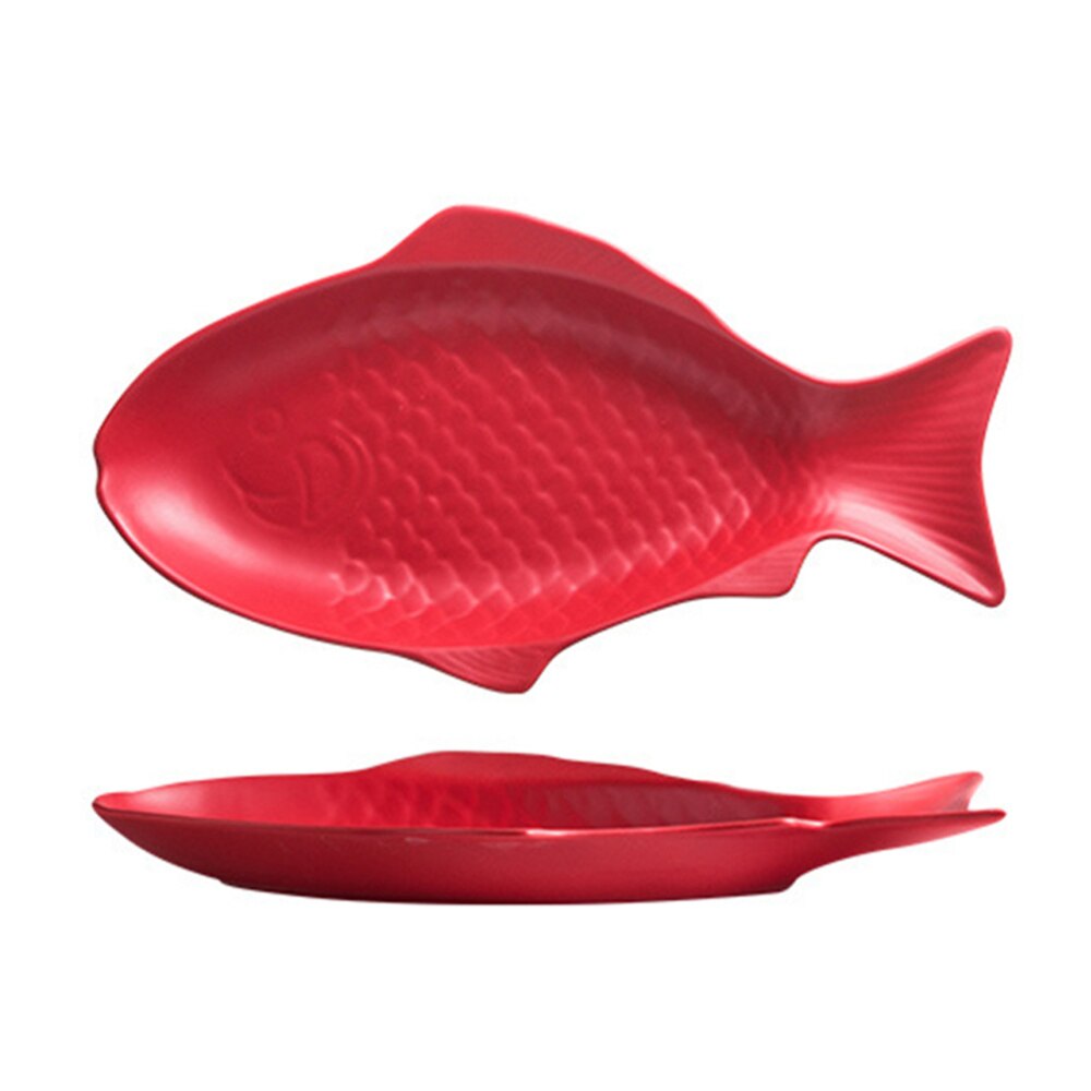 1PC céramique vaisselle créative assiette poisson en forme de plat stockage poisson Pan pour Restaurant maison dîner (11 pouces, rouge)