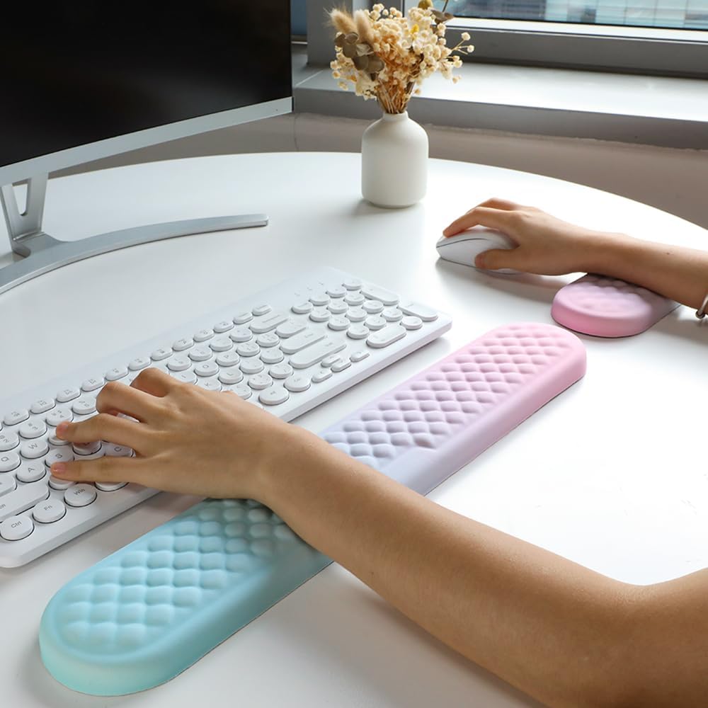 Ergonomisk håndledsstøtte til tastatur og mus, pude i memory foam, slidstærk, skridsikker, blød lycra-støtte for komfortabel skrivning