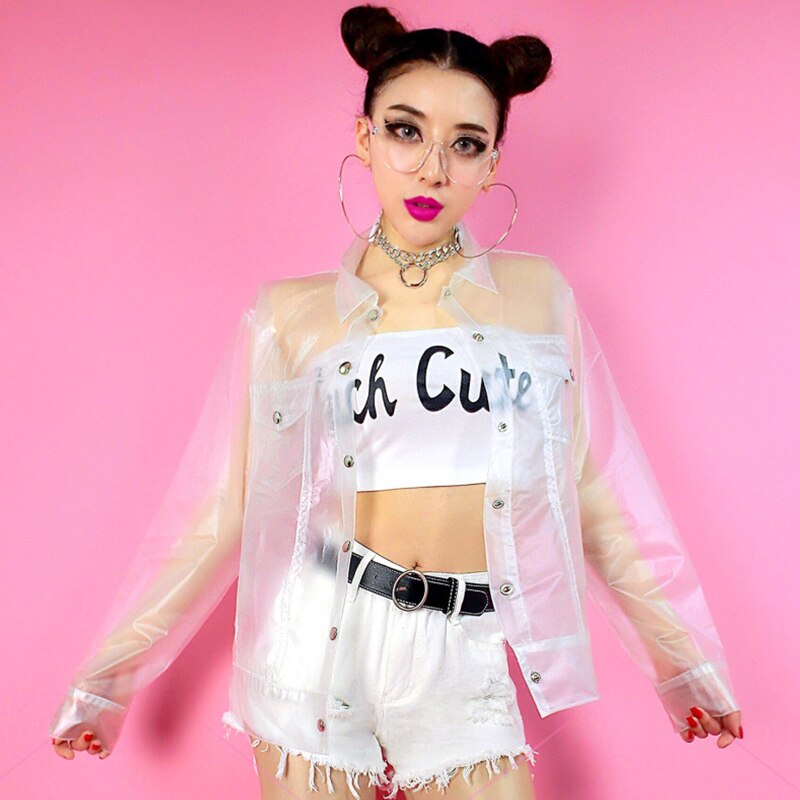 Trajes de Hip Hop para mujer, chaqueta transparente, ropa de Jazz para adultos, Ropa de baile callejero, puesta en escena moderna, Rave, DNV13091
