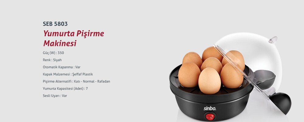 Elektrikli yumurta pişiricisi | sinbo seb -5803 yumurta kaynatıcı | elektrikli egglettes | 7 yumurta kapasitesi | şeffaf kapaklı