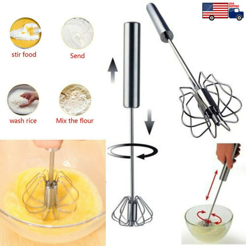 USA STAINLESS STEEL ROTARY SEMI AUTOMATIC WHIP MIXER EGG BEATER KITCHEN TOOL
