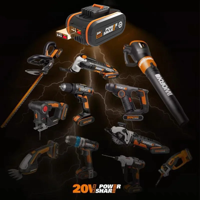 För worx 20 v 4.0/6.0/8.0/10.0ah litiumbatteri, laddningsbart,  wa3553 wa3551 wa3553.1 wa3570 för alla worx elektriska och trädgårdsverktyg