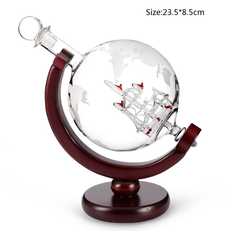 Globe Whiskey Decanter Set 800Ml Wine Brandy Dispenser Craft Skull Wine Bottle Holder Decanter Wine Bar Home Party Decoration: Red-brown