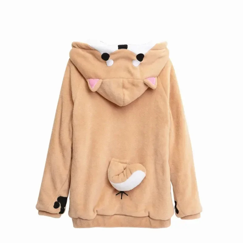 Shiba Inu Doge-abrigo de felpa con capucha para mujer, sudadera de terciopelo de manga larga con dibujos animados, estilo Kawaii, cálido, invierno, navidad: M