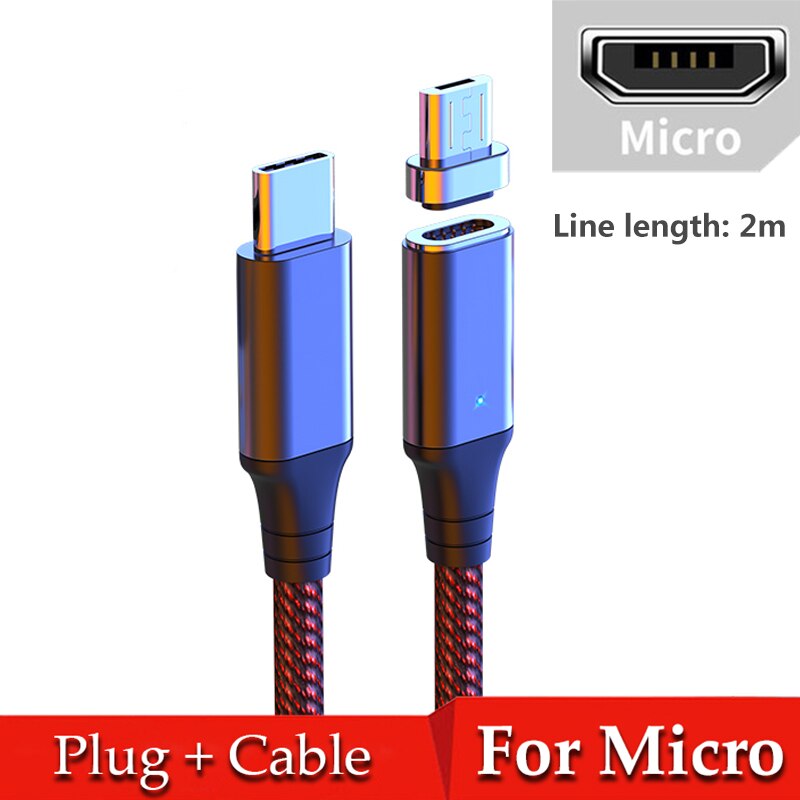 QC3.0 4.0 100W Pd Quick Kabel Magnetische Micro Usb Type-C Om Usb C Kabel Snel Opladen kabel Magneet Charger Voor Samsung: 2m Micro Cable