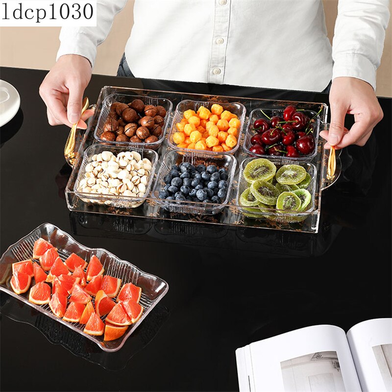 Caja transparente de frutos secos dorados para fruta, bandeja creativa europea para aperitivos, semillas de melón, plato de acrílico empaquetado con azúcar