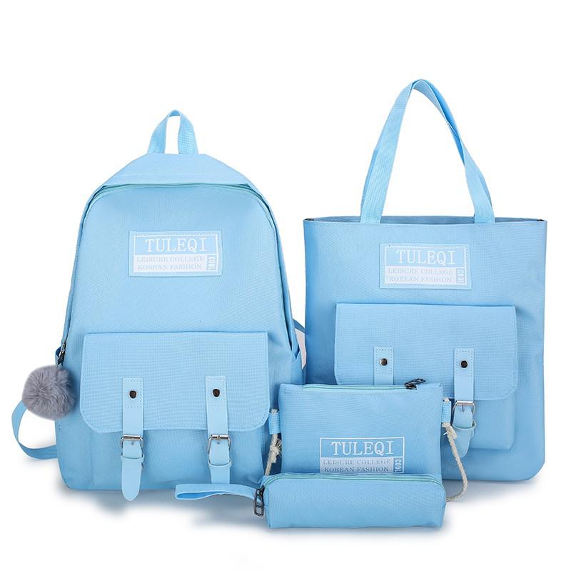 4 pcs sets Casual Backpacks Cute Canvas School Bags For Teenage Girls Women Backpack Anti-theft Laptop Shoulder Bags Mochilas: Blue