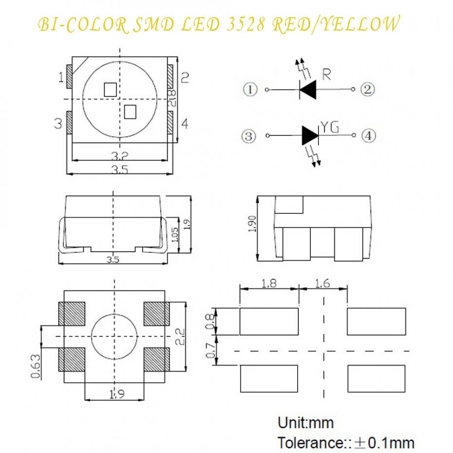 evemodel 100pcs 3528 SMD LED Bi-Color Red-Blue / Yellow / Green / White LEDs 1/35 model train railway modeling