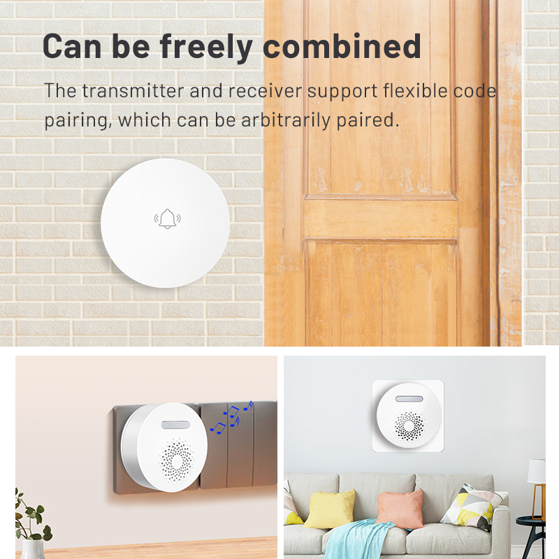 Campanello wireless autoalimentato Spina UE USA UK Opzionale Nessuna batteria richiesta Suoni accordi Suoni Suoneria Pulsante remoto impermeabile 100M