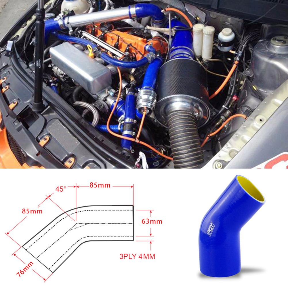Supercharger Universal 2.5"-3" 63mm-76mm 45 Degree Silicone Tube Turbine Air Intake Hose Hose Air Inlet Blue Supercharger