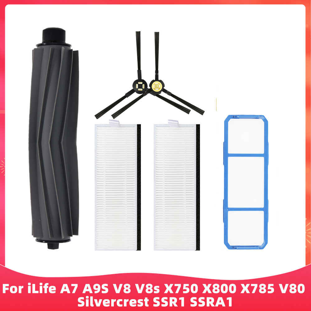 Adatto per ( iLife A7, A9S, V8, V8S, X750, X800, X785, V80, Silvercrest SSR1, SSRA1, DEXP LF-800 ) Rullo, Spazzola Laterale, Filtro: marrone