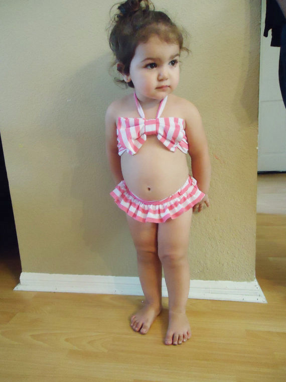 Baby piger badedragt sød kid toddler pige lyserød stribet badetøj badedragt badedragt bikini tankini sæt strandtøj