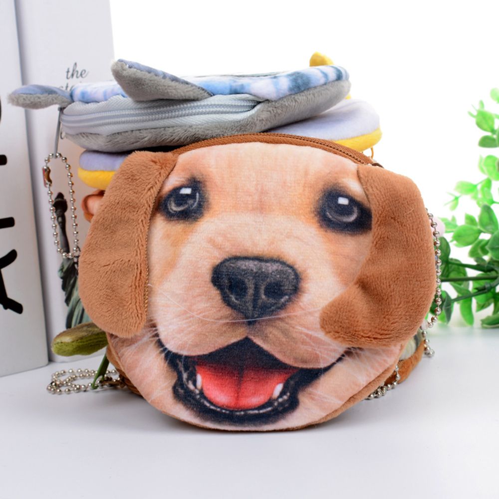 Monedero de poliéster con cremallera 3D de 16 formas para perro y gato, monedero para cara de Animal, Mini bolso de felpa para llave de teléfono, hogar: 2