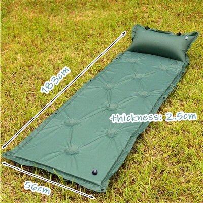 Inflatable Outdoor Camping Mat Self Inflating Air Mattress Sleeping Pad Air Bed Joinable With Pillow: 183x56X2.5cm green