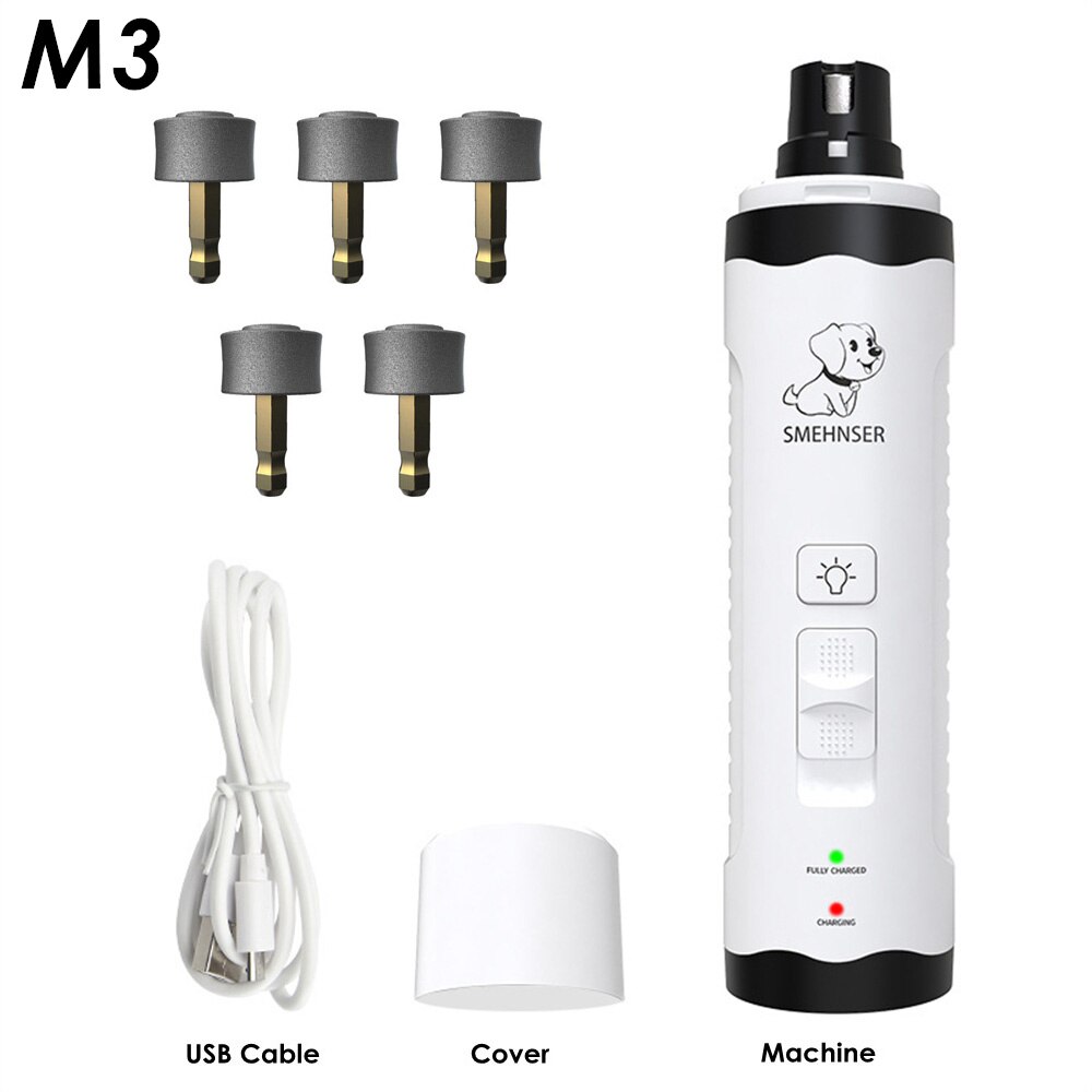 Cortaúñas para perros, cortador eléctrico para perros pequeños y grandes, amoladora de uñas con luz LED, recortador de aseo silencioso para uñas: M3 Add 5 Head