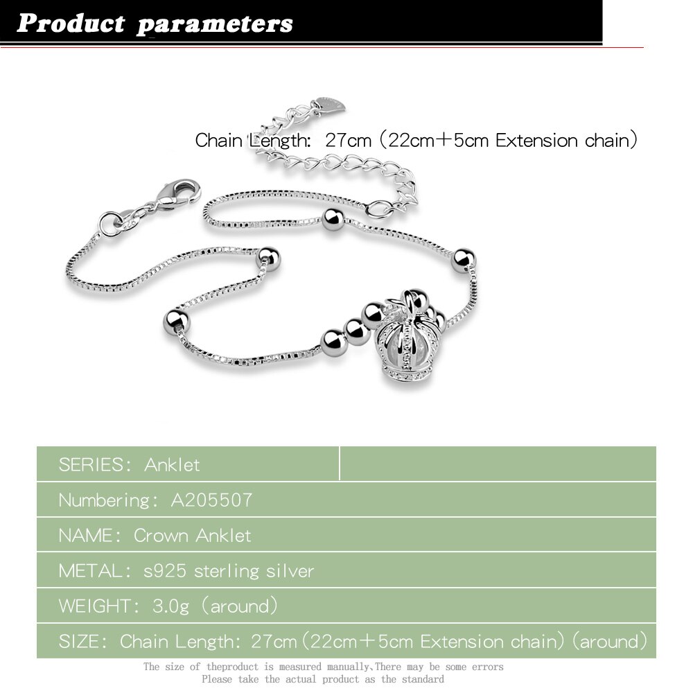 Zoete Eenvoudige Kroon Vorm Enkelbandje Armband 100% 925 Sterling Zilver Ankel Strand Voet Keten Vrouwen Sieraden Girls &#39;Zomer