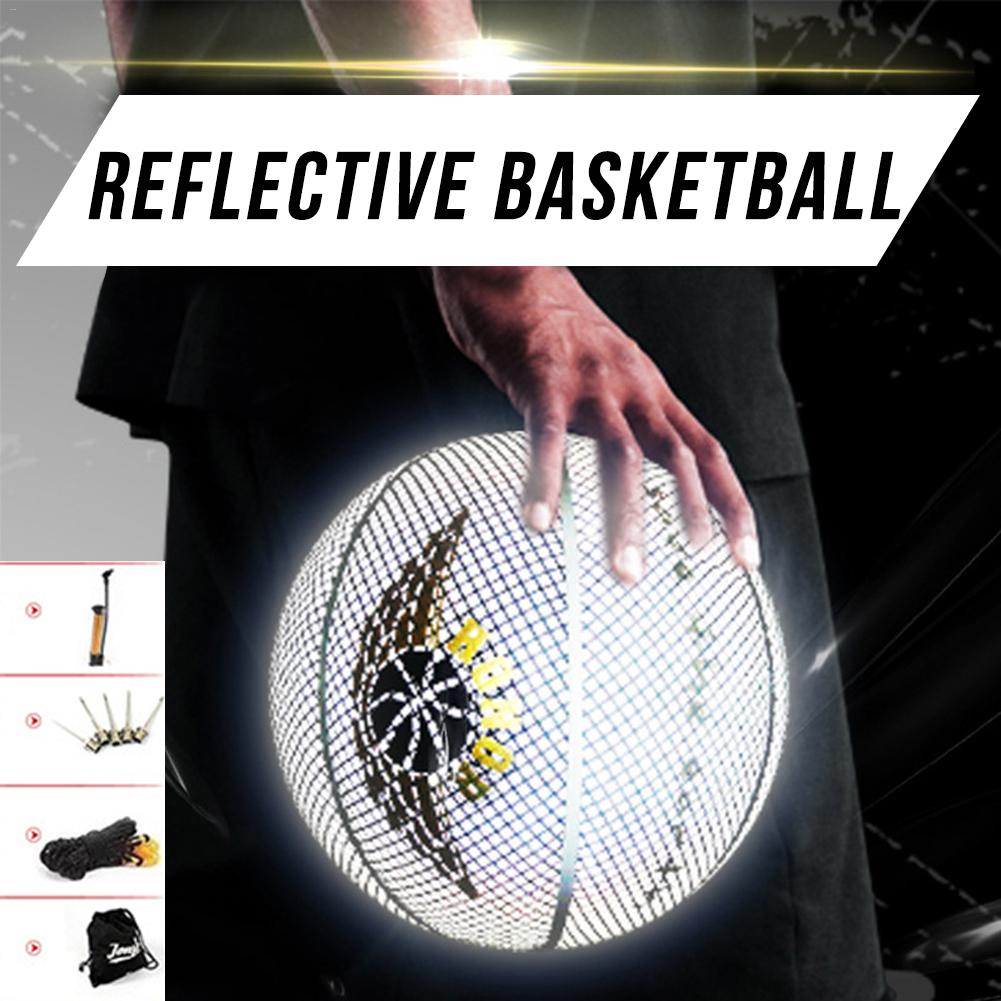 9. ° tamaño estándar luminoso, goma de calle, baloncesto, reflectante, goma de PU, luminiscencia, luz brillante