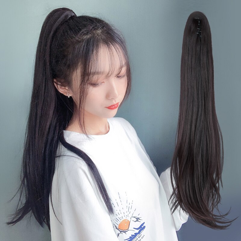 Accessoires De Cheveux Pour Femmes Longue Droite Marron Ombre Griffe Wachtrij De Cheval Pince À Cheveux Synthétique Nl Extension De