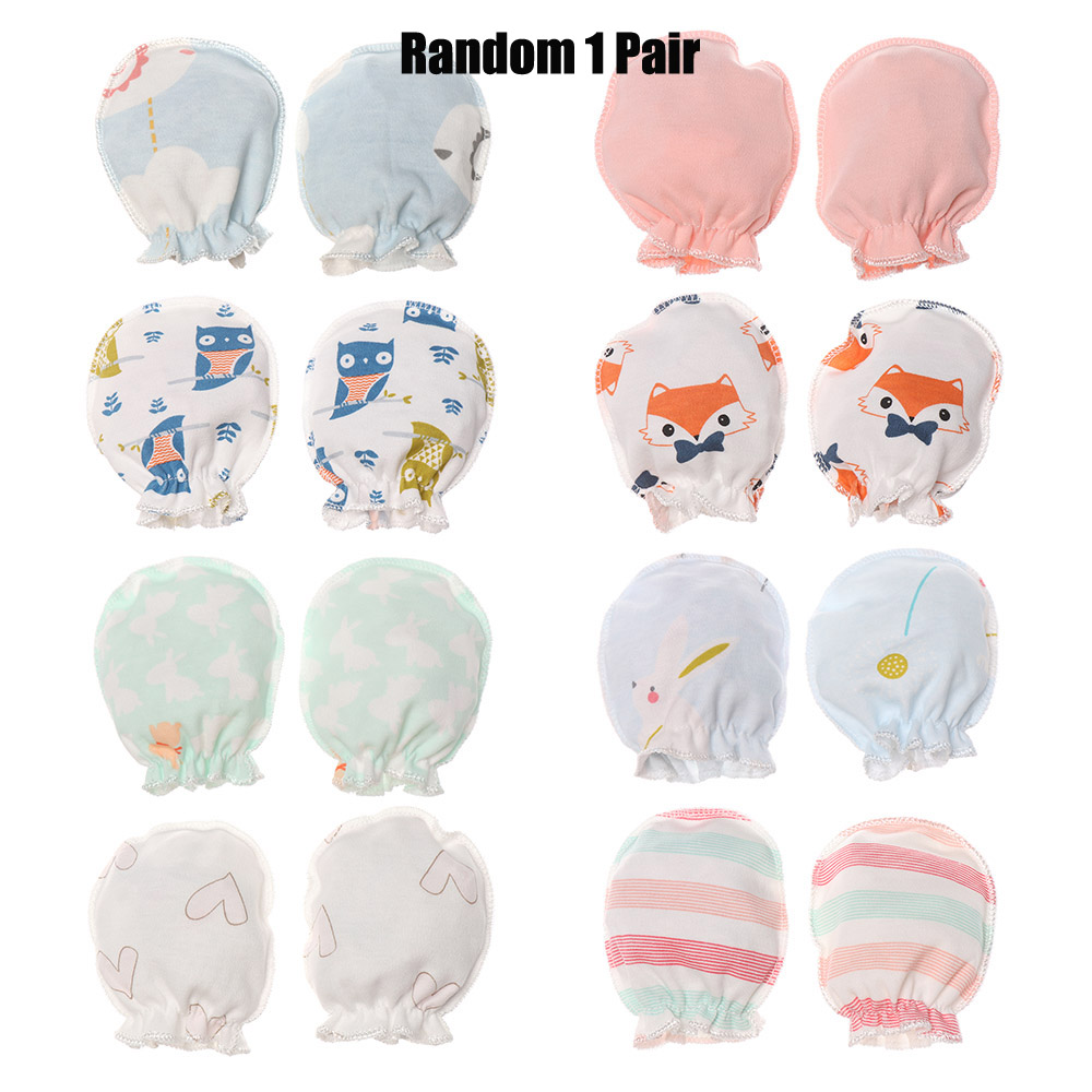 1 par ren bomull baby anti ripe hansker myke komfortable nyfødte hansker beskyttelse ansikt baby votter spedbarn tilbehør: Stil 1- tilfeldig 1 par